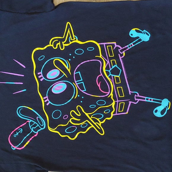 Spongebob Squarepants Neon Graphic T-Shirt Black Size XL - Picture 2 of 4